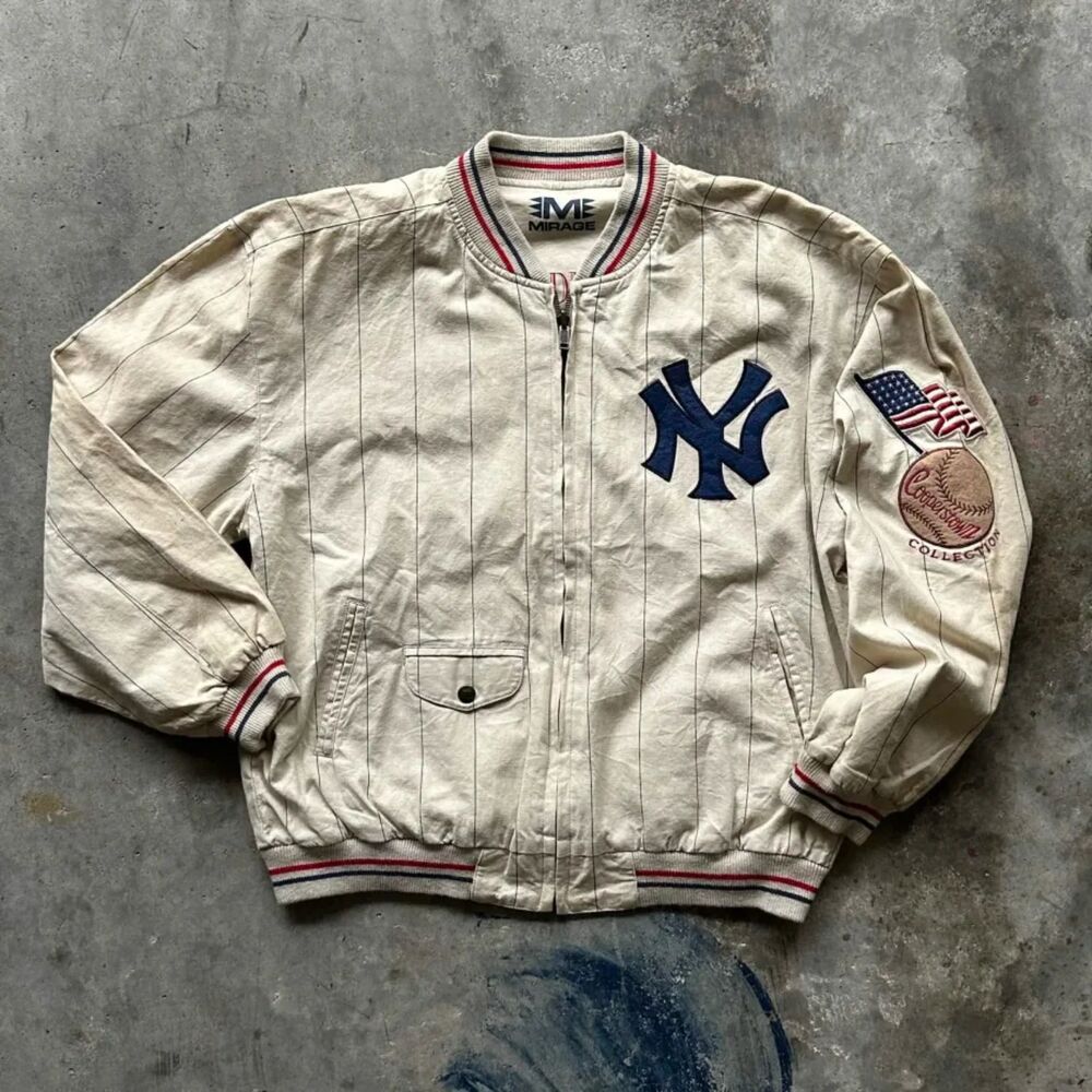 Vintage Mirage NY Yankees Reversible Pinstripe Bomber Jacket Size Medium